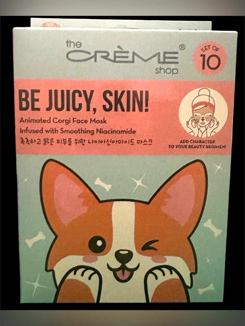 The Crème Shop Corgi Face Mask Infused with Smoothing Niacinamide- Set of 10